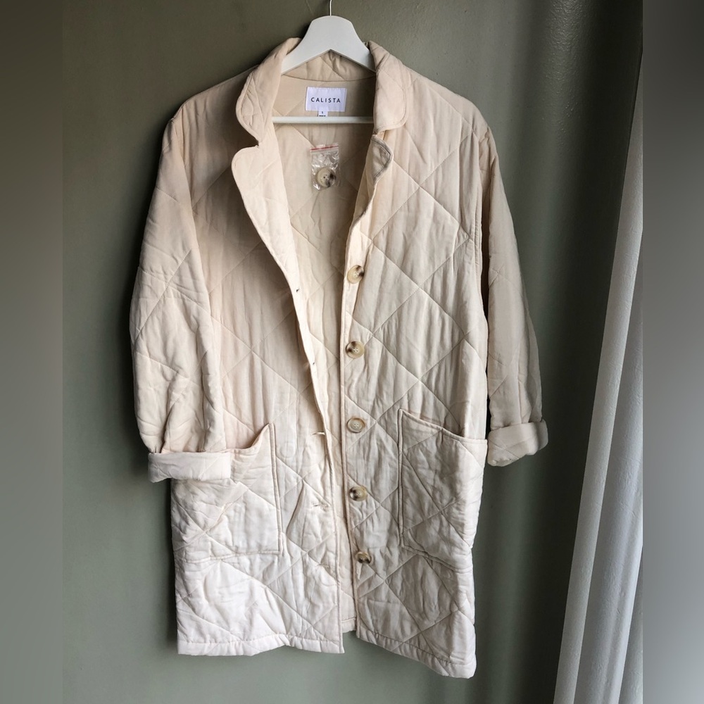 NWT! CALISTA Womens Cream Long Quilted Jacket Oversize Size: S